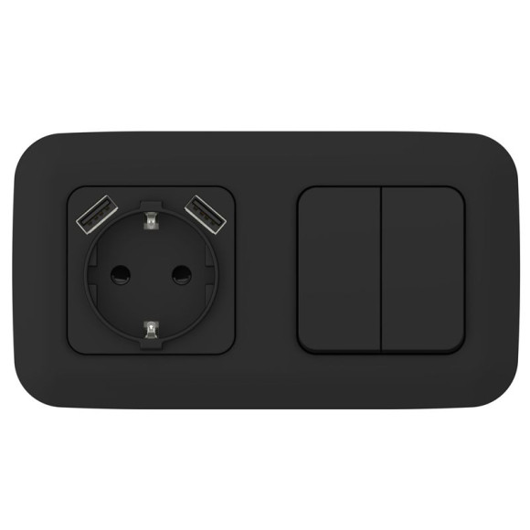 IEK FLITE Розетка 1-местная с заземлением с защитными шторками 16А с USB A+A 3,1А РСЮша11-0-ФлЧ черный IEK, FI-R14-16-U21-D31-K02