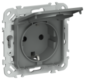 FLITE Розетка с заземлением с защитными шторками и крышкой 16А IP44 РСшкр11-0-44-ФлМА мокрый асфальт IEK, FI-R16-16-44-K80