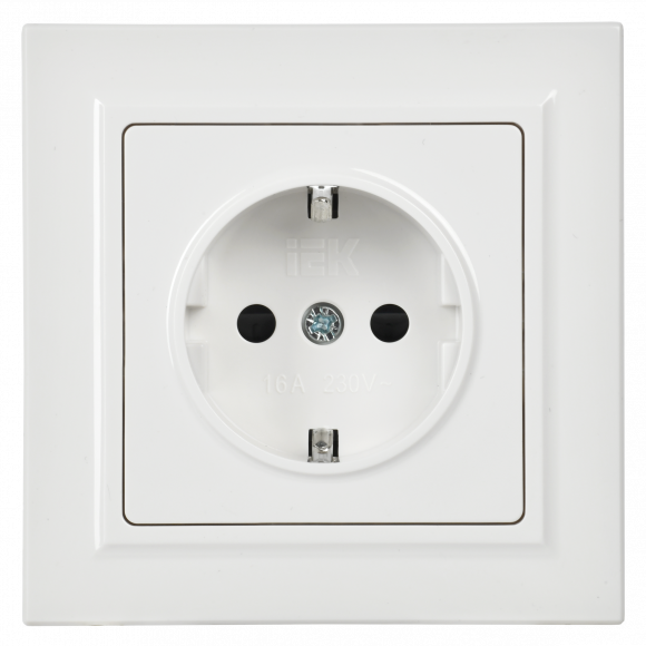 IEK BRITE Розетка 1-местная с заземлением с защитными шторками 16А в сборе РСР14-1-0-БрБ белый , BR-R14-16-K01-F