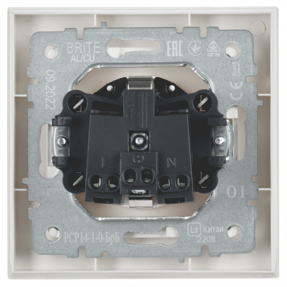 IEK BRITE Розетка 1-местная с заземлением с защитными шторками 16А в сборе РСР14-1-0-БрБ белый , BR-R14-16-K01-F