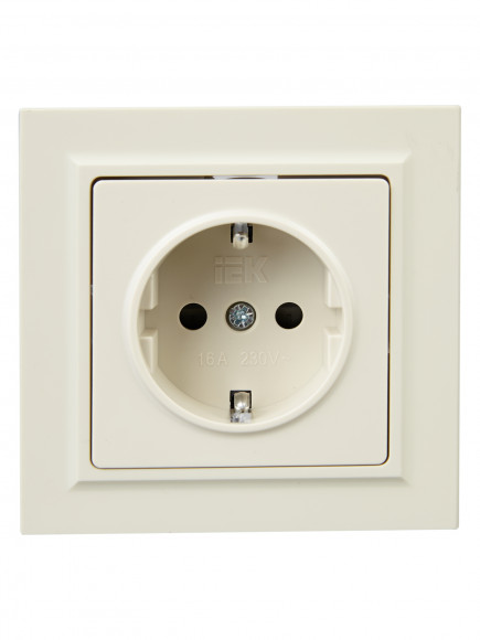 IEK BRITE Розетка 1-местная с заземлением с защитными шторками 16А в сборе РСР14-1-0-БрКр бежевый , BR-R14-16-K10-F
