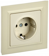 BRITE Розетка 1-местная с заземлением с защитными шторками 16А в сборе РСР14-1-0-БрКр бежевый , BR-R14-16-K10-F