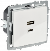 BRITE Розетка USB A+C 45Вт высокоскоростная зарядка РЮ11-2-БрБ белый IEK, BR-U22-045-K01