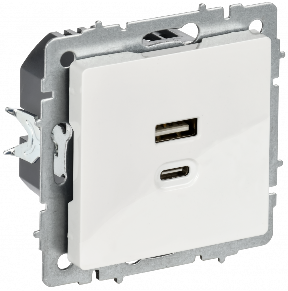 IEK BRITE Розетка USB A+C 45Вт высокоскоростная зарядка РЮ11-2-БрБ белый IEK, BR-U22-045-K01