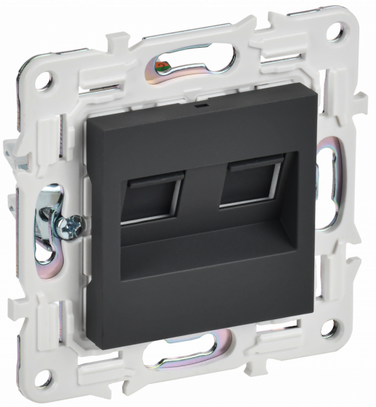 IEK SKANDY Розетка компьютерная двойная RJ45 кат.5E SK-K03G графит IEK, SK-K20-1-K53