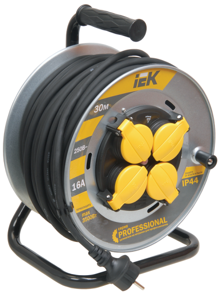 IEK PROFESSIONAL Катушка УК30 4 места IP44 с заземлением с термозащитой КГ 3х2,5мм2 на металлическом барабане 30м IEK