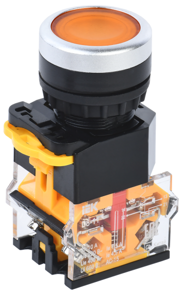 IEK Кнопка управления D8-11 d=22мм 1NO+1NC желтая IEK, BBT30-11-3-22-K05