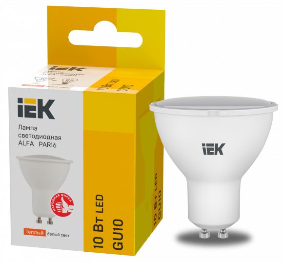 IEK Лампа светодиодная ALFA PAR16 софит 10Вт 230В 3000К GU10 (6шт)IEK, LLA-PAR16-10-230-3-GU10-6