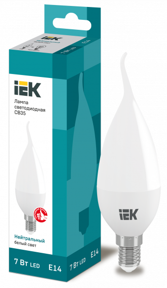 IEK Лампа светодиодная CB35 свеча на ветру 7Вт 230В 4000К E14 IEK, LLE-CB35-7-230-40-E14