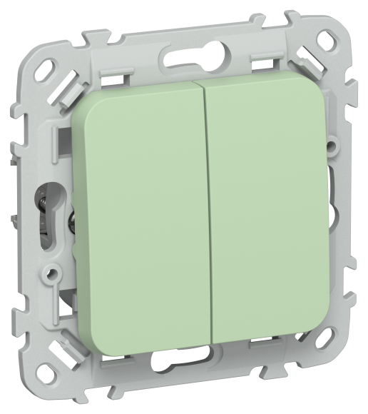 IEK FLITE Выключатель 2-клавишный проходной 10А ВС62-1-0-ФлФ фисташковый IEK, FI-V22-0-10-1-K93