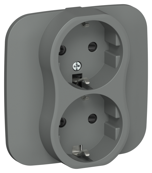 IEK FLITE Розетка 2-местная с заземлением с защитными шторками безвинтовое крепление 16А РСш12-1-А-ФлМА мокрый асфальт IEK, FI-R24A-16-1-K80