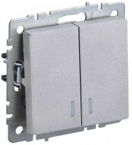 BRITE Выключатель 2-клавишный с индикацией 10А ВС10-2-1-БрА алюминий , BR-V20-1-10-K47