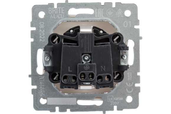 IEK BRITE Розетка 1-местная с заземлением с защитными шторками 16А РС14-1-0-БрА алюминий , BR-R14-16-K47