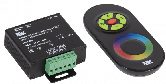 IEK Контроллер с ПДУ радио RGB 3 канала 12В 4А 144Вт черный IEK, LSC1-RGB-144-RF-20-12-B
