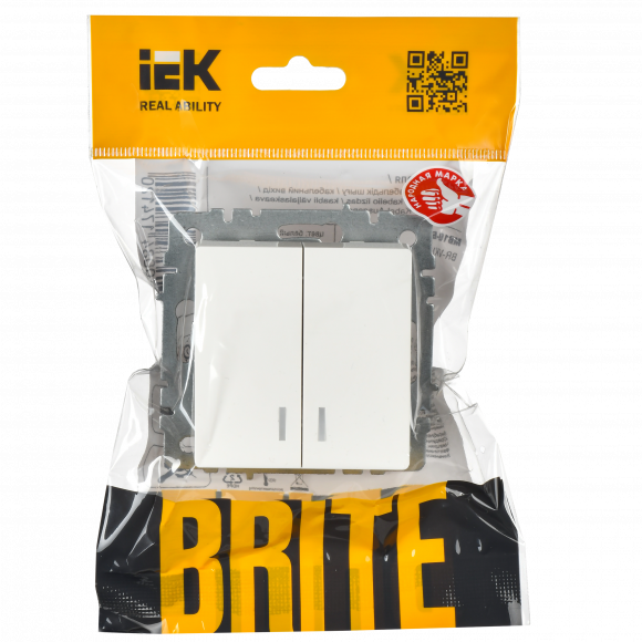 IEK BRITE Выключатель 2-клавишный с индикацией 10А ВС10-2-1-БрБ белый , BR-V20-1-10-K01