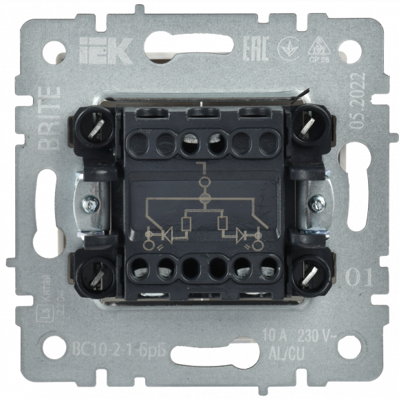 IEK BRITE Выключатель 2-клавишный с индикацией 10А ВС10-2-1-БрБ белый , BR-V20-1-10-K01