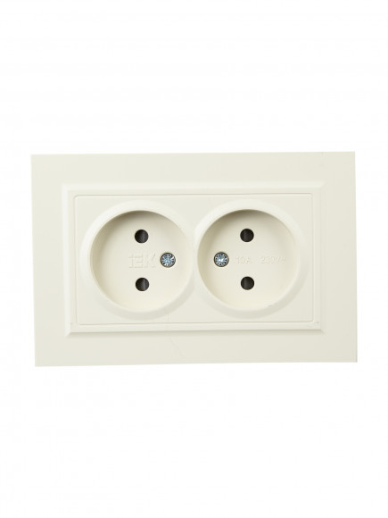 IEK BRITE Розетка 2-местная без заземления с защитными шторками 10А в сборе РСш12-2-БрКр бежевый , BR-R23-10-K10-F