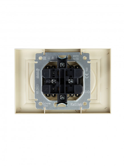 IEK BRITE Розетка 2-местная без заземления с защитными шторками 10А в сборе РСш12-2-БрКр бежевый , BR-R23-10-K10-F