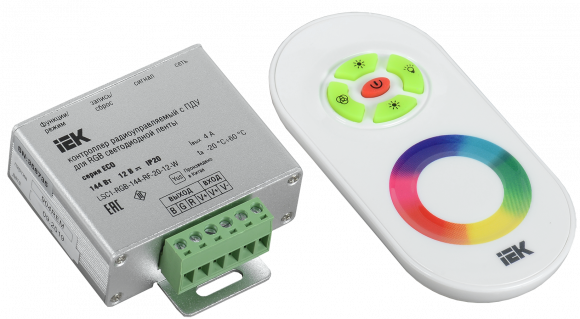 IEK Контроллер с ПДУ радио RGB 3 канала 12В 4А 144Вт белый IEK, LSC1-RGB-144-RF-20-12-W