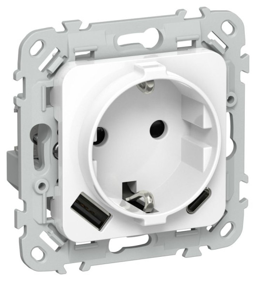 IEK FLITE Розетка 1-местная с заземлением с защитными шторками 16А с USB A+C 20Вт РСЮшс11-0-ФлБ белый IEK, FI-R14-16-U22-020-K01