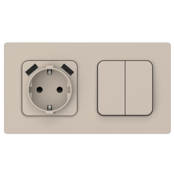IEK FLITE Розетка 1-местная с заземлением с защитными шторками 16А с USB A+A 3,1А РСЮша11-0-ФлЛ льняной IEK, FI-R14-16-U21-D31-K88