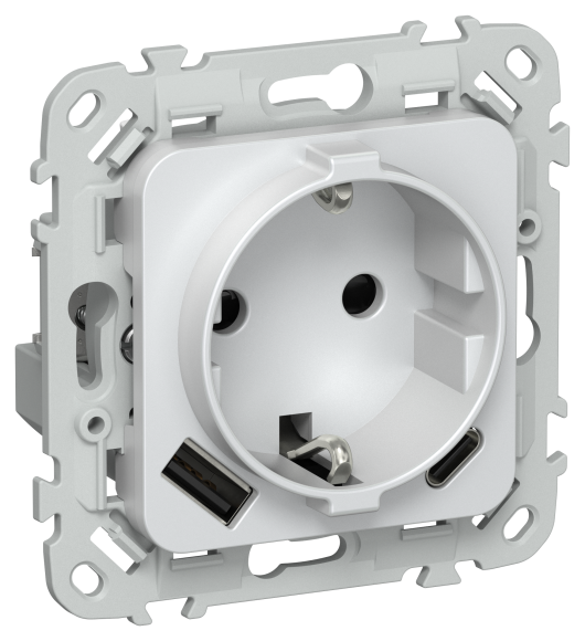 IEK FLITE Розетка 1-местная с заземлением с защитными шторками 16А с USB A+C 20Вт безвинтовое крепление РСЮшс11-1-ФлЖ жемчуг IEK, FI-R14-16-1-U22-020-K36