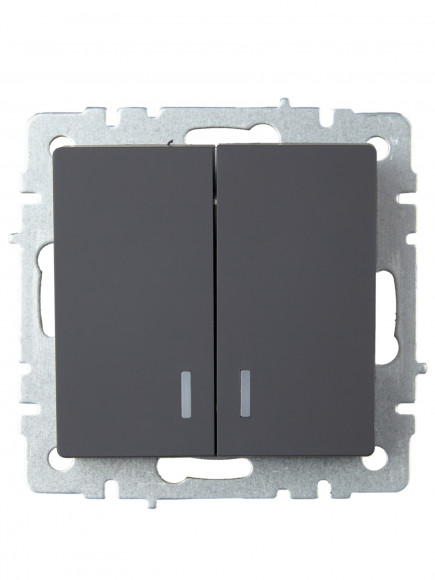 IEK BRITE Выключатель 2-клавишный с индикацией 10А ВС10-2-1-БрГ графит , BR-V20-1-10-K53