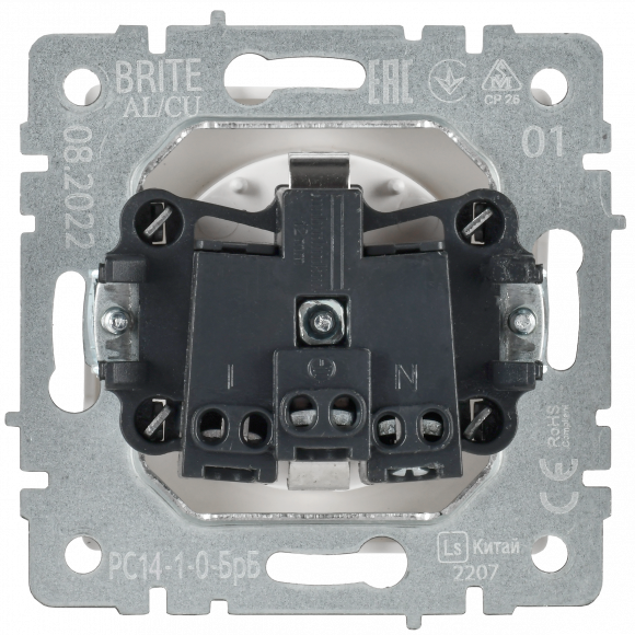 IEK BRITE Розетка 1-местная с заземлением с защитными шторками 16А РС14-1-0-БрБ белый , BR-R14-16-K01