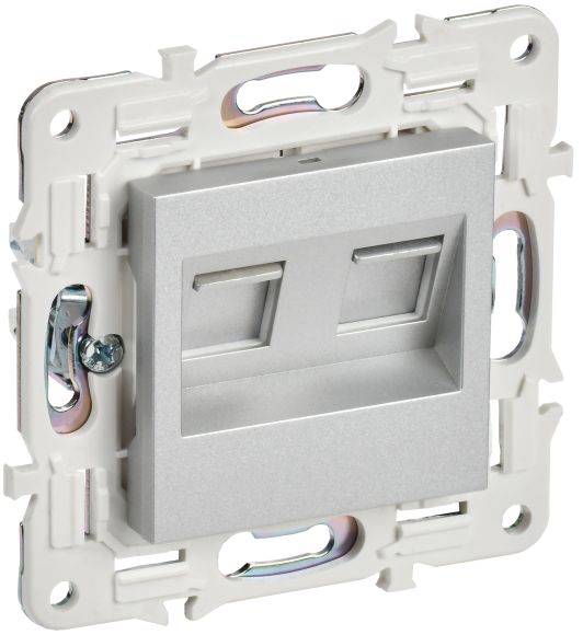 IEK SKANDY Розетка компьютерная двойная RJ45 кат.5E SK-K03S серебряный , SK-K20-1-K23