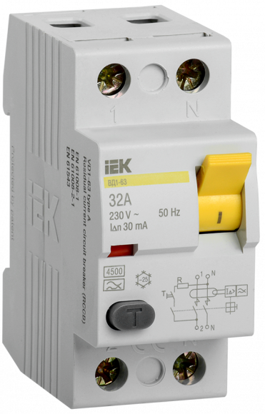 IEK Выключатель дифференциальный (УЗО) ВД1-63 2Р 32А 30мА тип А IEK, MDV11-2-032-030