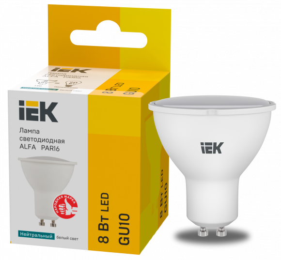 IEK Лампа светодиодная ALFA PAR16 софит 8Вт 230В 4000К GU10 (6шт) IEK, LLA-PAR16-8-230-4-GU10-6