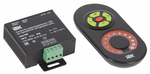 IEK Контроллер с ПДУ радио MONO 1 канал 12В 10А 120Вт черный IEK, LSC1-MONO-120-RF-20-12-B