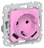 FLITE Розетка 1-местная с заземлением с защитными шторками 16А с USB A+A 3,1А безвинтовое крепление РСЮша11-1-ФлПр пурпурный IEK, FI-R14-16-1-U21-D31-K99