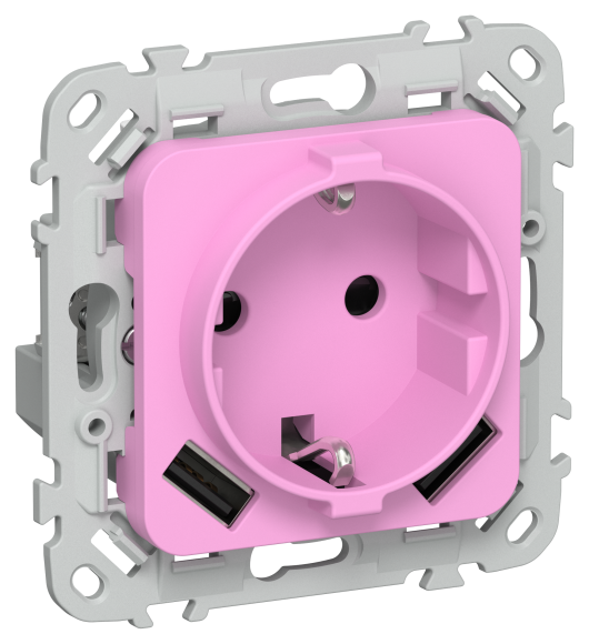 IEK FLITE Розетка 1-местная с заземлением с защитными шторками 16А с USB A+A 3,1А безвинтовое крепление РСЮша11-1-ФлПр пурпурный IEK, FI-R14-16-1-U21-D31-K99