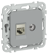 FLITE Розетка 2-местная RJ45/TV категория 6 STP РКТВ6-2-1-ФлС серый IEK, FI-AK21-2-K03