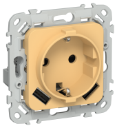 FLITE Розетка 1-местная с заземлением с защитными шторками 16А с USB A+A 3,1А безвинтовое крепление РСЮша11-1-ФлЗ золотарник IEK, FI-R14-16-1-U21-D31-K90