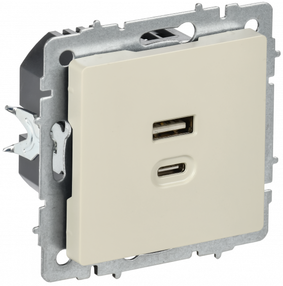 IEK BRITE Розетка USB A+C 45Вт высокоскоростная зарядка РЮ11-2-БрКр бежевый , BR-U22-045-K10