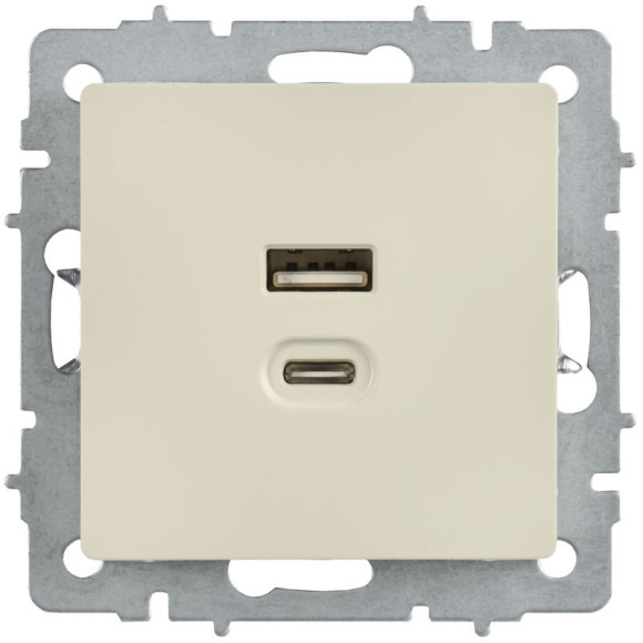 IEK BRITE Розетка USB A+C 45Вт высокоскоростная зарядка РЮ11-2-БрКр бежевый IEK, BR-U22-045-K10