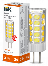 Лампа светодиодная CORN капсула 3Вт 12В 3000К керамика G4 IEK, LLE-CORN-3-012-30-G4 Лампа светодиодная CORN капсула 3Вт 12В 3000К керамика G4 IEK, LLE-CORN-3-012-30-G4