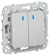 FLITE Выключатель 2-клавишный кнопочный проходной с индикацией 10А ВС62-2-1-ФлА алюминий IEK, FI-V28-1-10-1-K47