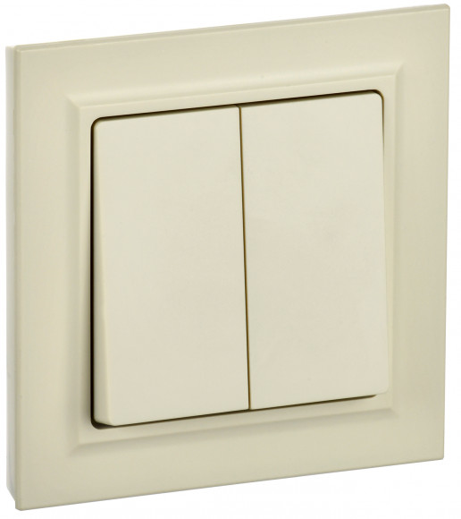 IEK BRITE Выключатель 2-клавишный 10А в сборе ВСР10-2-0-БрКр бежевый IEK, BR-V20-0-10-K10-F