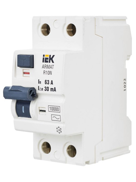 IEK ARMAT Выключатель дифференциального тока R10N 2P 63А 30мА тип AC IEK, AR-R10N-2-063C030