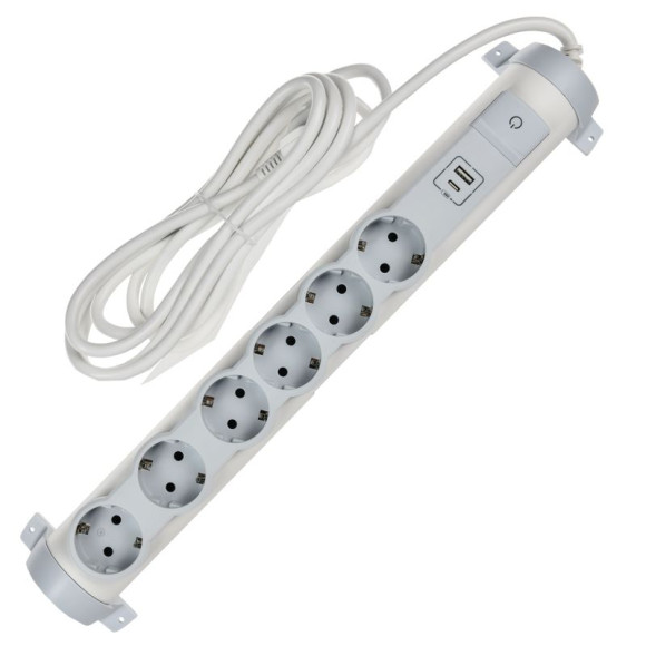 IEK COMFORT Удлинитель У06К 6 мест 2P+PE 3м 3х1,5мм2 16А USB A+C 20Вт белый IEK, 694693