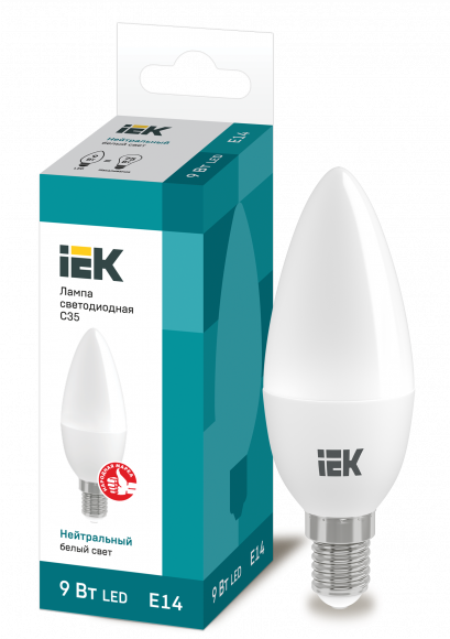 IEK Лампа светодиодная C35 свеча 9Вт 230В 4000К E14 IEK, LLE-C35-9-230-40-E14