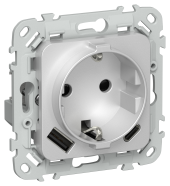 FLITE Розетка 1-местная с заземлением с защитными шторками 16А с USB A+C 20Вт РСЮшс11-0-ФлА алюминий IEK, FI-R14-16-U22-020-K47