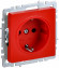 IEK BRITE Розетка 1-местная с заземлением с защитными шторками 16А РС14-1-0-БрК красный , BR-R14-16-K04