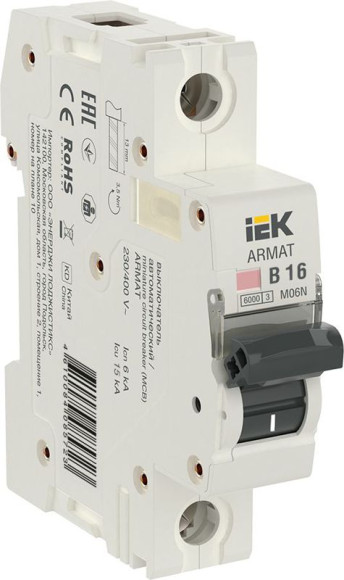IEK ARMAT Автоматический выключатель M06N 1P B 16А IEK, AR-M06N-1-B016 IEK ARMAT Автоматический выключатель M06N 1P B 16А IEK, AR-M06N-1-B016