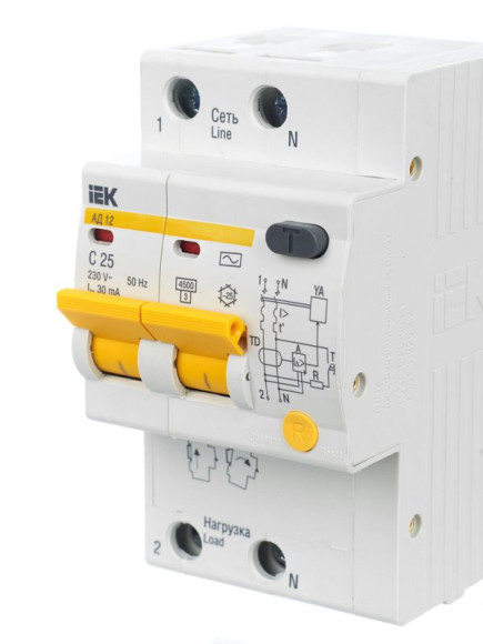 IEK KARAT Дифференциальный автомат АД12 2P 25А 30мА тип AC IEK, MAD10-2-025-C-030