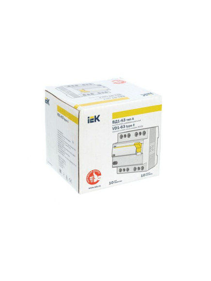 IEK Выключатель дифференциальный (УЗО) ВД1-63 4Р 63А 100мА тип А IEK, MDV11-4-063-100 IEK Выключатель дифференциальный (УЗО) ВД1-63 4Р 63А 100мА тип А IEK, MDV11-4-063-100