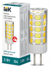 Лампа светодиодная CORN капсула 3Вт 12В 4000К керамика G4 IEK, LLE-CORN-3-012-40-G4 Лампа светодиодная CORN капсула 3Вт 12В 4000К керамика G4 IEK, LLE-CORN-3-012-40-G4